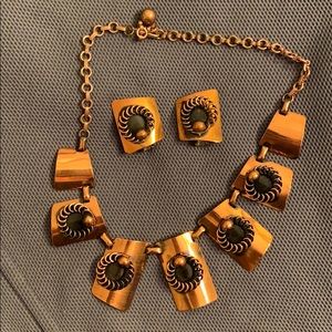 Vintage Copper Necklace and Clip on Earrings